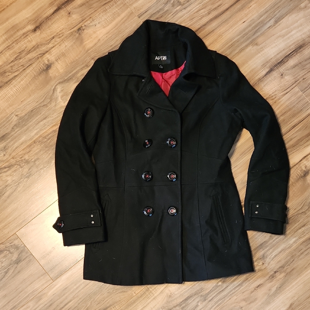 Apt. 9 Women's Black Pea Coat with Red Lining